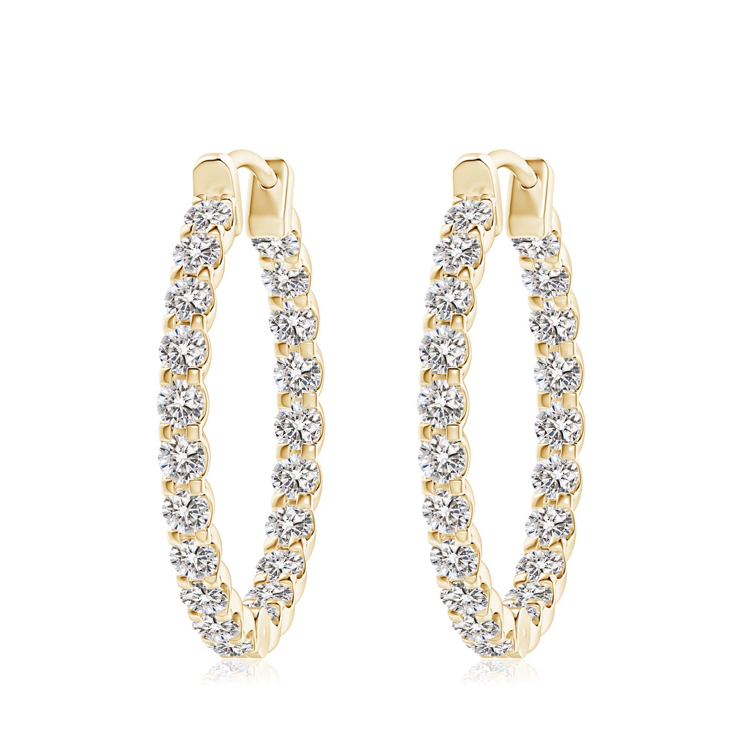 3mm IJI1I2 Prong-Set Diamond Inside Out Hoop Earrings in Yellow Gold