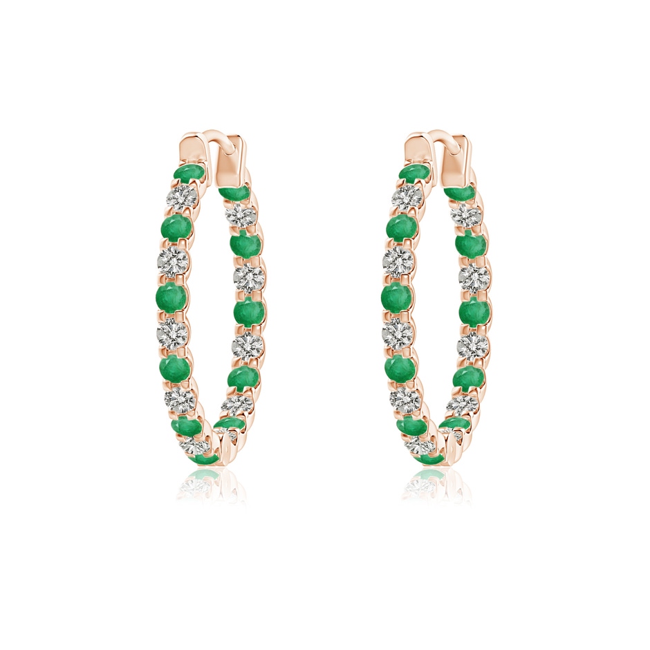 1.5mm A Prong-Set Emerald and Diamond Inside Out Hoop Earrings in Rose Gold 