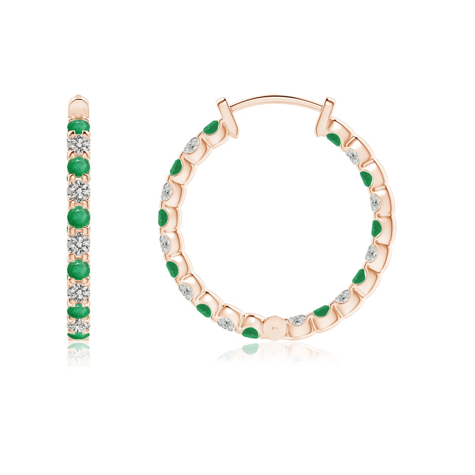 1.5mm A Prong-Set Emerald and Diamond Inside Out Hoop Earrings in Rose Gold side 199