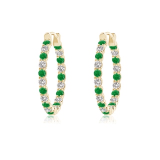 1.5mm AA Prong-Set Emerald and Diamond Inside Out Hoop Earrings in 10K Yellow Gold