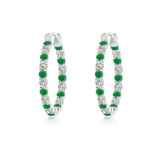 1.5mm AA Prong-Set Emerald and Diamond Inside Out Hoop Earrings in P950 Platinum