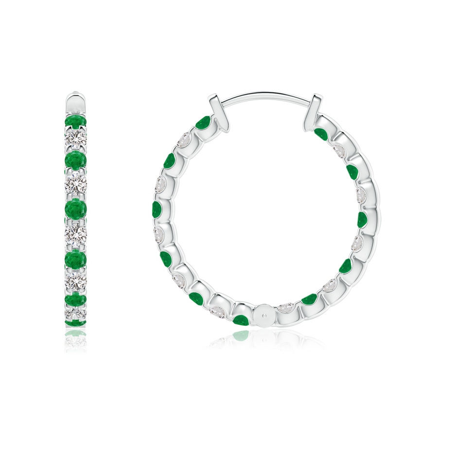 1.5mm AA Prong-Set Emerald and Diamond Inside Out Hoop Earrings in P950 Platinum side 199
