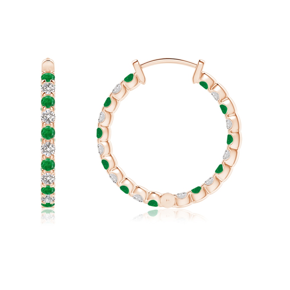 1.5mm AA Prong-Set Emerald and Diamond Inside Out Hoop Earrings in Rose Gold side 199