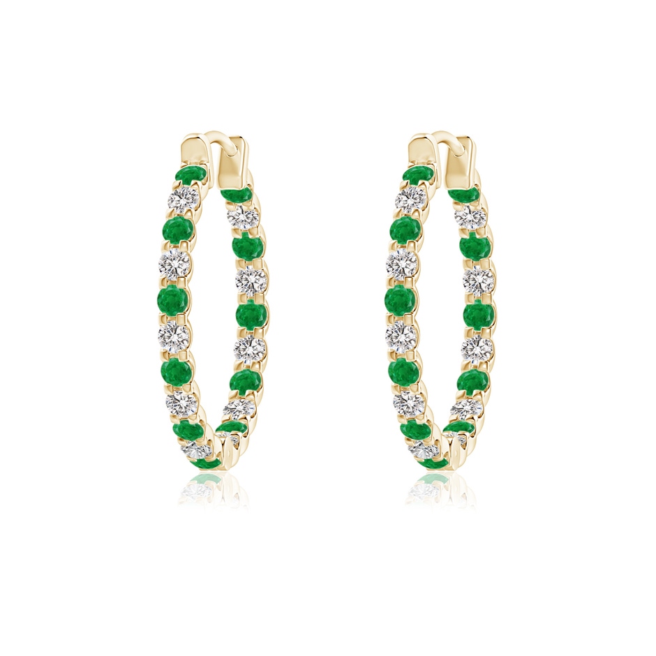 1.5mm AA Prong-Set Emerald and Diamond Inside Out Hoop Earrings in Yellow Gold 