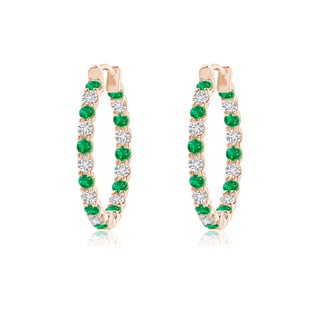 1.5mm AAA Prong-Set Emerald and Diamond Inside Out Hoop Earrings in 10K Rose Gold