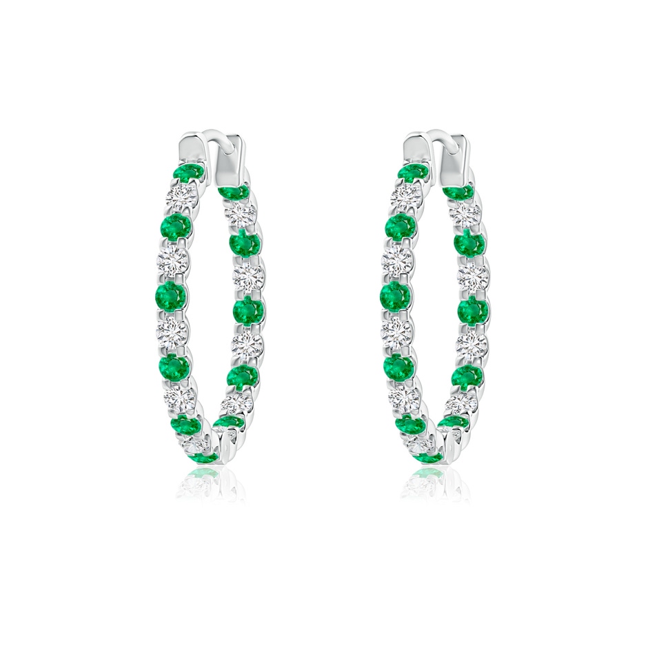 1.5mm AAA Prong-Set Emerald and Diamond Inside Out Hoop Earrings in P950 Platinum 