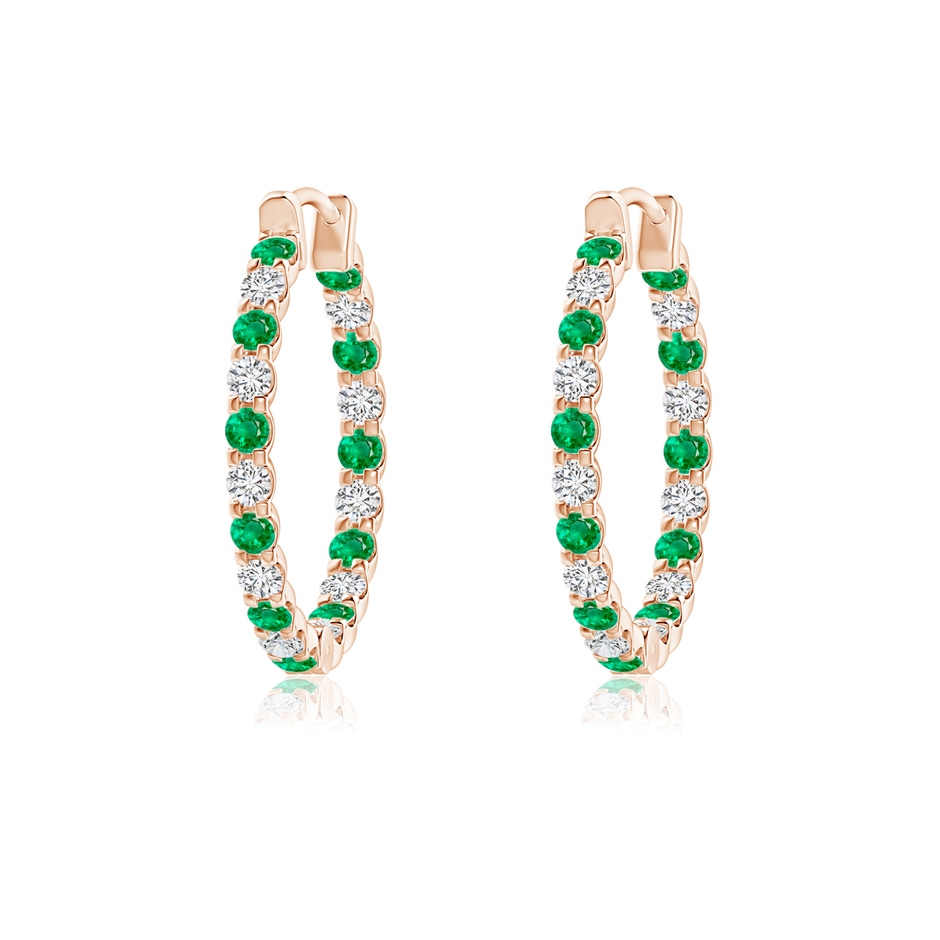 1.5mm AAA Prong-Set Emerald and Diamond Inside Out Hoop Earrings in Rose Gold 
