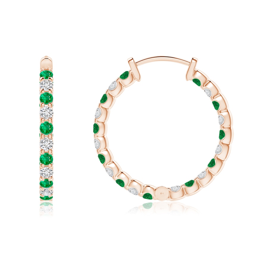 1.5mm AAA Prong-Set Emerald and Diamond Inside Out Hoop Earrings in Rose Gold side 199