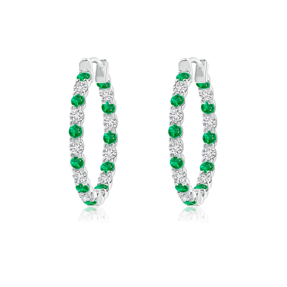 1.5mm AAA Prong-Set Emerald and Diamond Inside Out Hoop Earrings in White Gold 