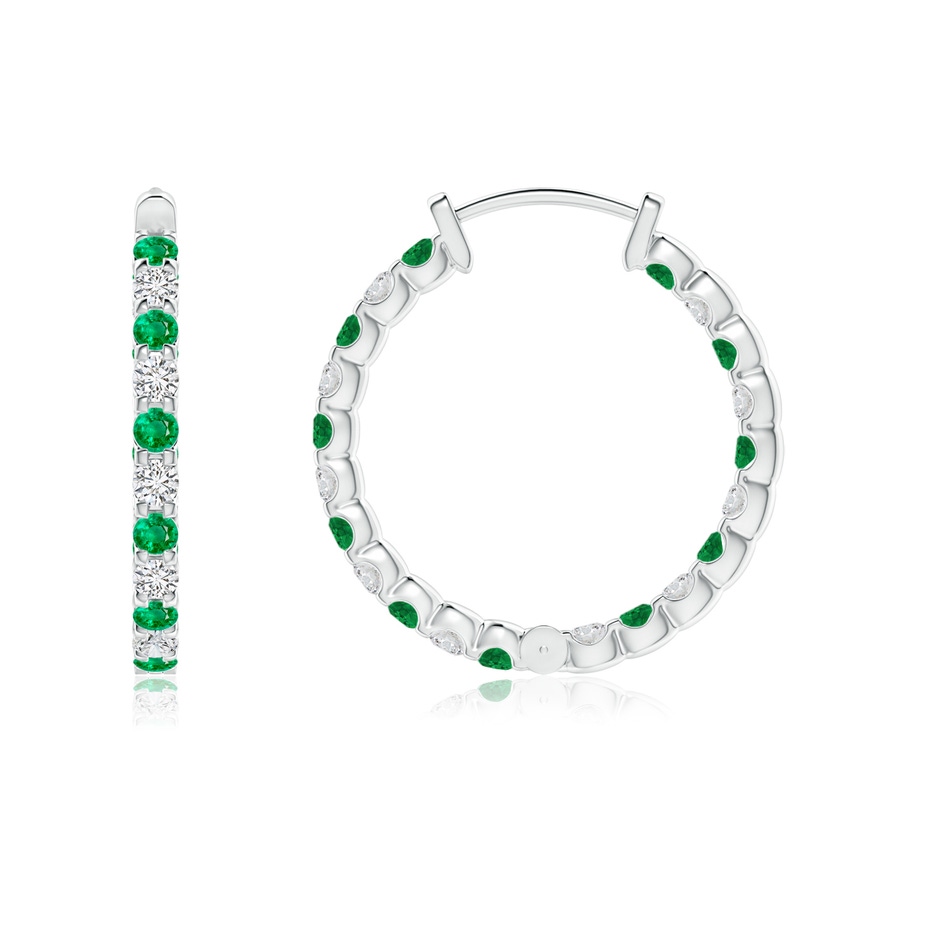 1.5mm AAA Prong-Set Emerald and Diamond Inside Out Hoop Earrings in White Gold side 199