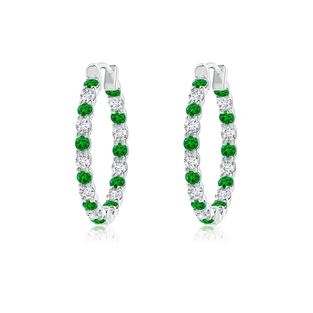 1.5mm AAAA Prong-Set Emerald and Diamond Inside Out Hoop Earrings in P950 Platinum