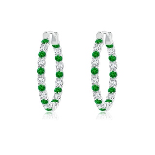 1.5mm AAAA Prong-Set Emerald and Diamond Inside Out Hoop Earrings in P950 Platinum