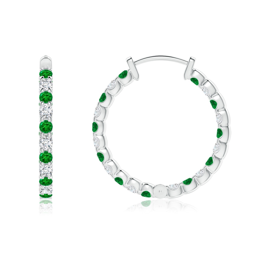 1.5mm AAAA Prong-Set Emerald and Diamond Inside Out Hoop Earrings in White Gold side 199