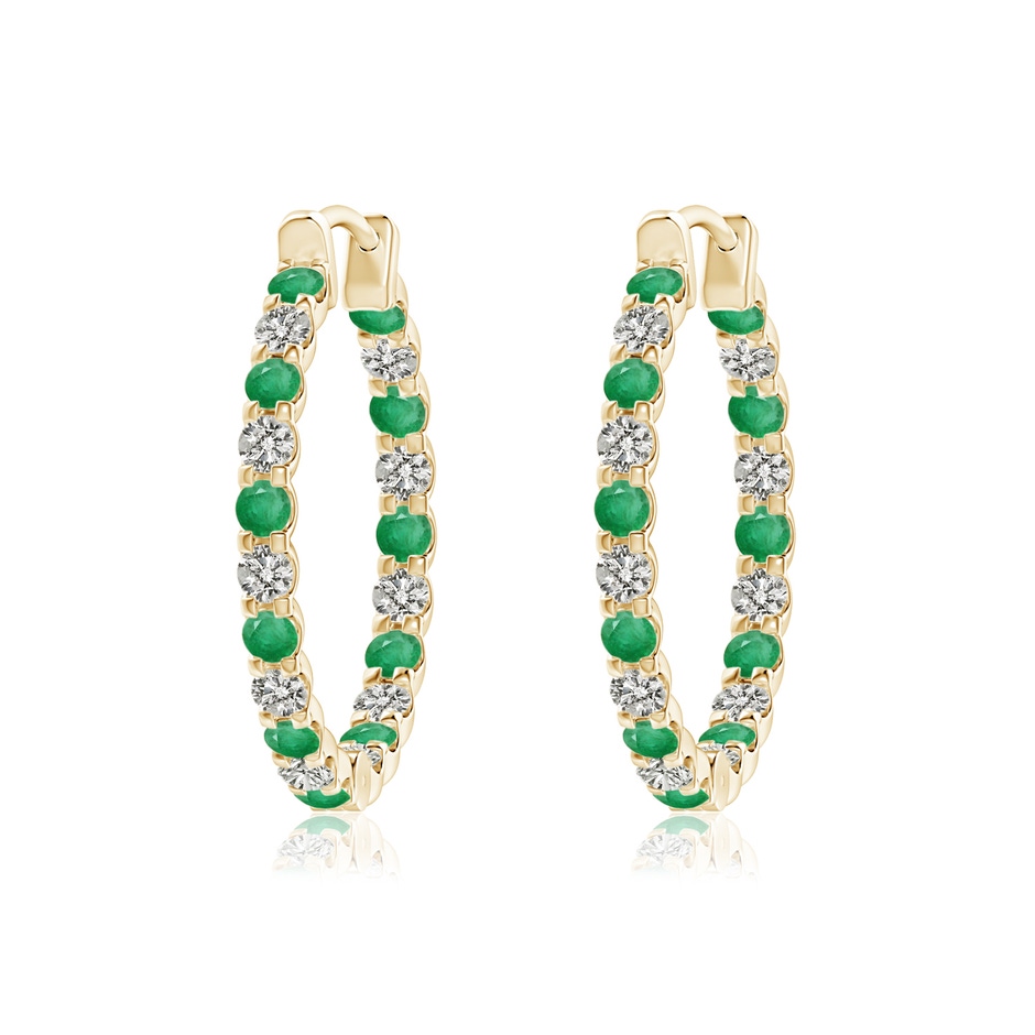 1.7mm A Prong-Set Emerald and Diamond Inside Out Hoop Earrings in Yellow Gold 