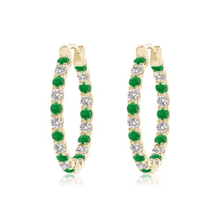 1.7mm AA Prong-Set Emerald and Diamond Inside Out Hoop Earrings in 10K Yellow Gold