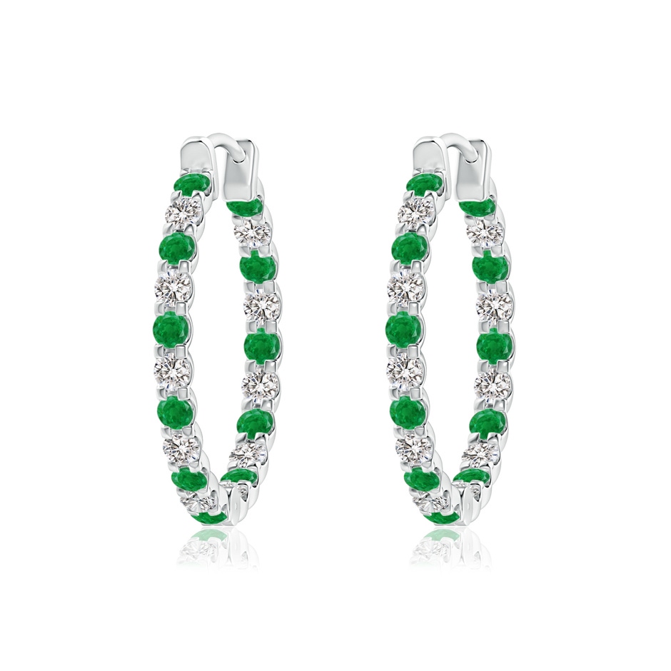 1.7mm AA Prong-Set Emerald and Diamond Inside Out Hoop Earrings in P950 Platinum 