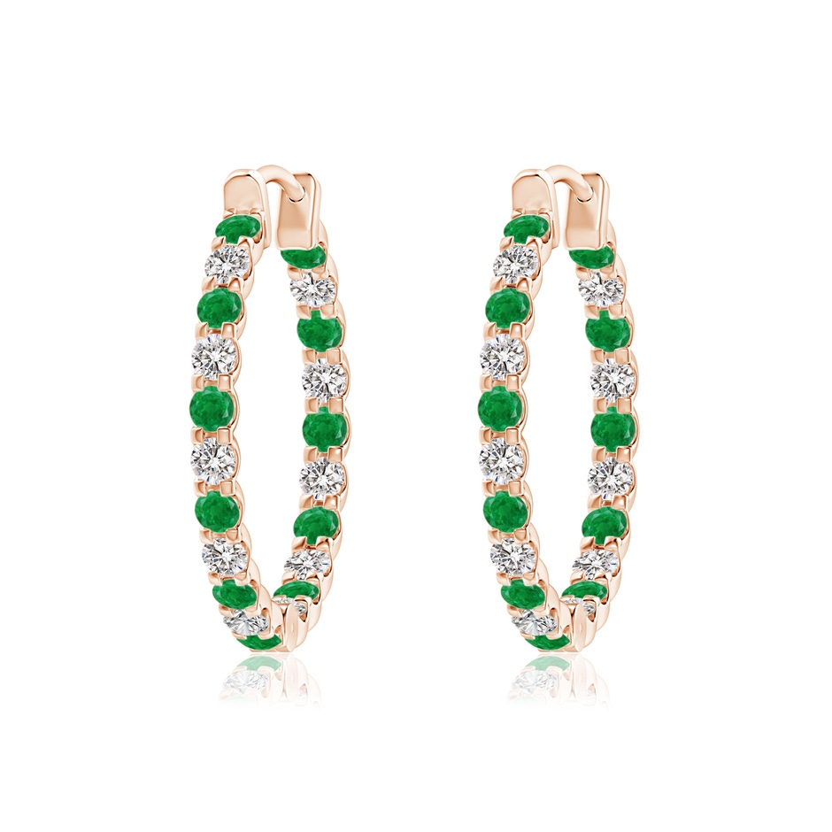 1.7mm AA Prong-Set Emerald and Diamond Inside Out Hoop Earrings in Rose Gold 