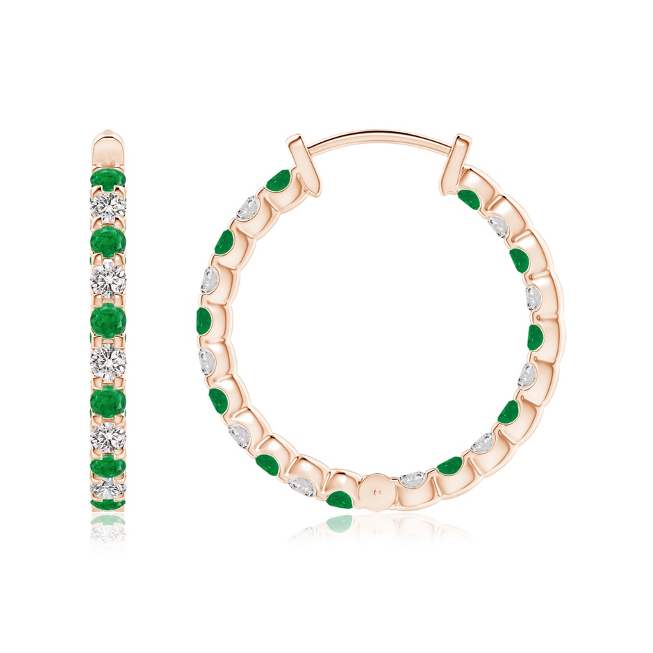 1.7mm AA Prong-Set Emerald and Diamond Inside Out Hoop Earrings in Rose Gold side 199