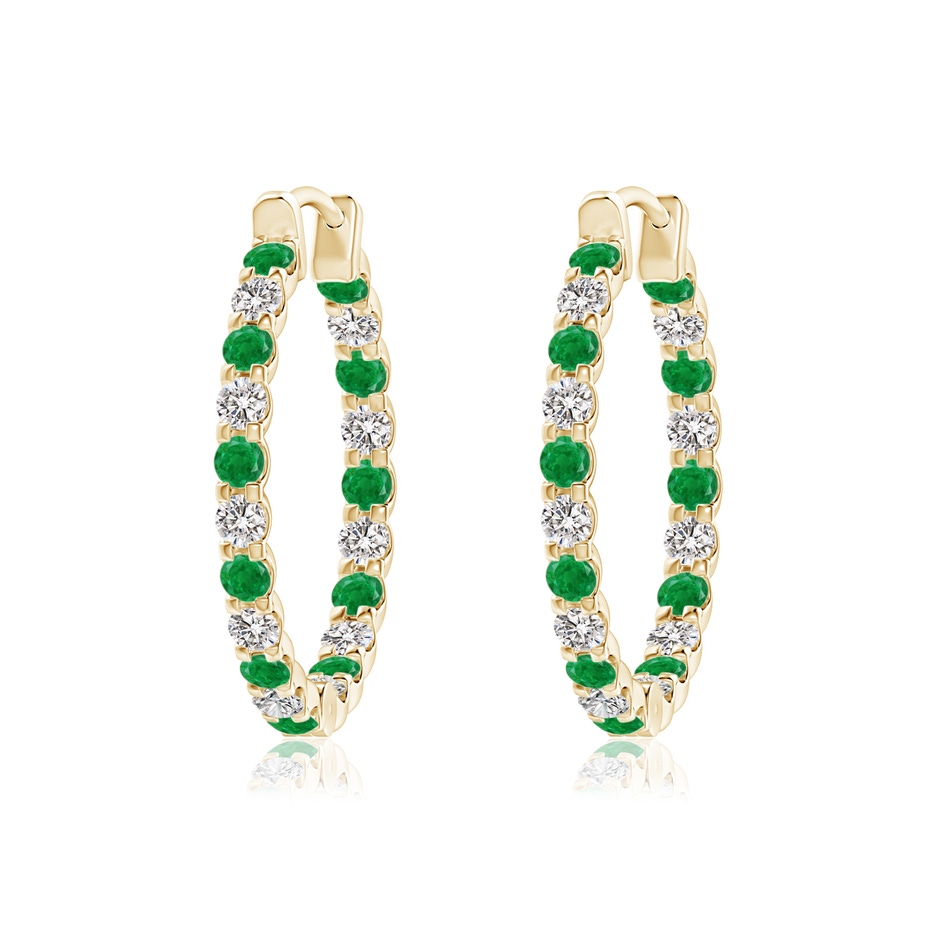1.7mm AA Prong-Set Emerald and Diamond Inside Out Hoop Earrings in Yellow Gold 