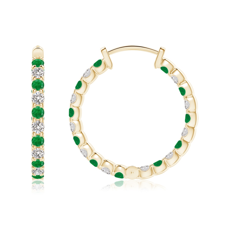1.7mm AA Prong-Set Emerald and Diamond Inside Out Hoop Earrings in Yellow Gold side 199