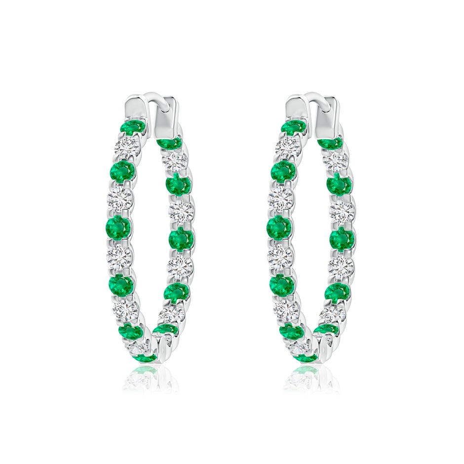 1.7mm AAA Prong-Set Emerald and Diamond Inside Out Hoop Earrings in P950 Platinum 