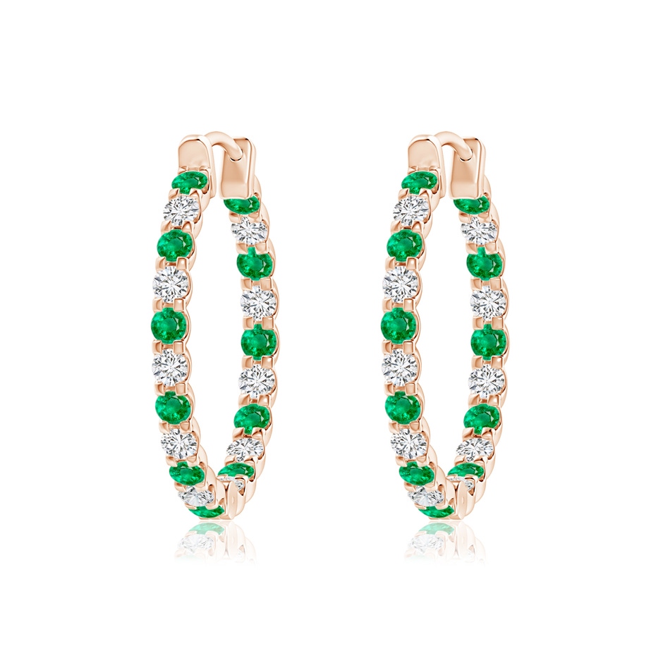 1.7mm AAA Prong-Set Emerald and Diamond Inside Out Hoop Earrings in Rose Gold 