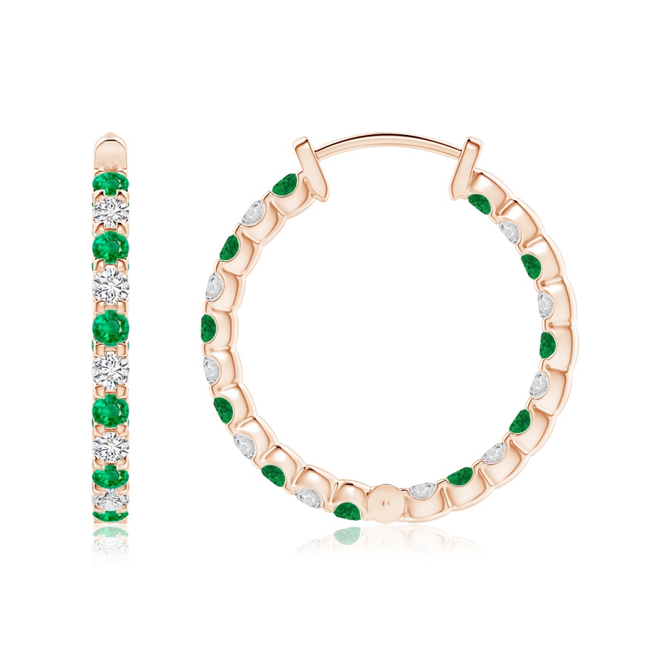 1.7mm AAA Prong-Set Emerald and Diamond Inside Out Hoop Earrings in Rose Gold side 199