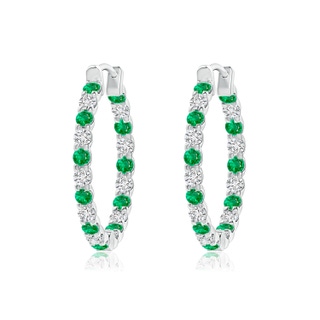 1.7mm AAA Prong-Set Emerald and Diamond Inside Out Hoop Earrings in White Gold