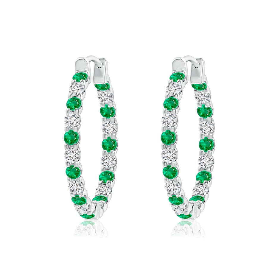 1.7mm AAA Prong-Set Emerald and Diamond Inside Out Hoop Earrings in White Gold 