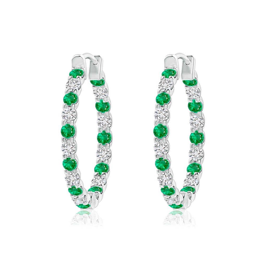 1.7mm AAA Prong-Set Emerald and Diamond Inside Out Hoop Earrings in White Gold