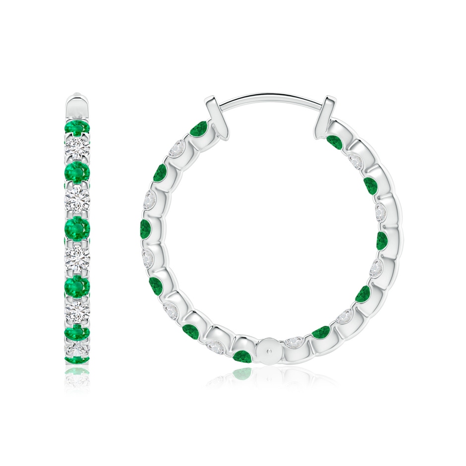 1.7mm AAA Prong-Set Emerald and Diamond Inside Out Hoop Earrings in White Gold side 199