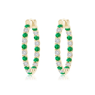 1.7mm AAA Prong-Set Emerald and Diamond Inside Out Hoop Earrings in Yellow Gold
