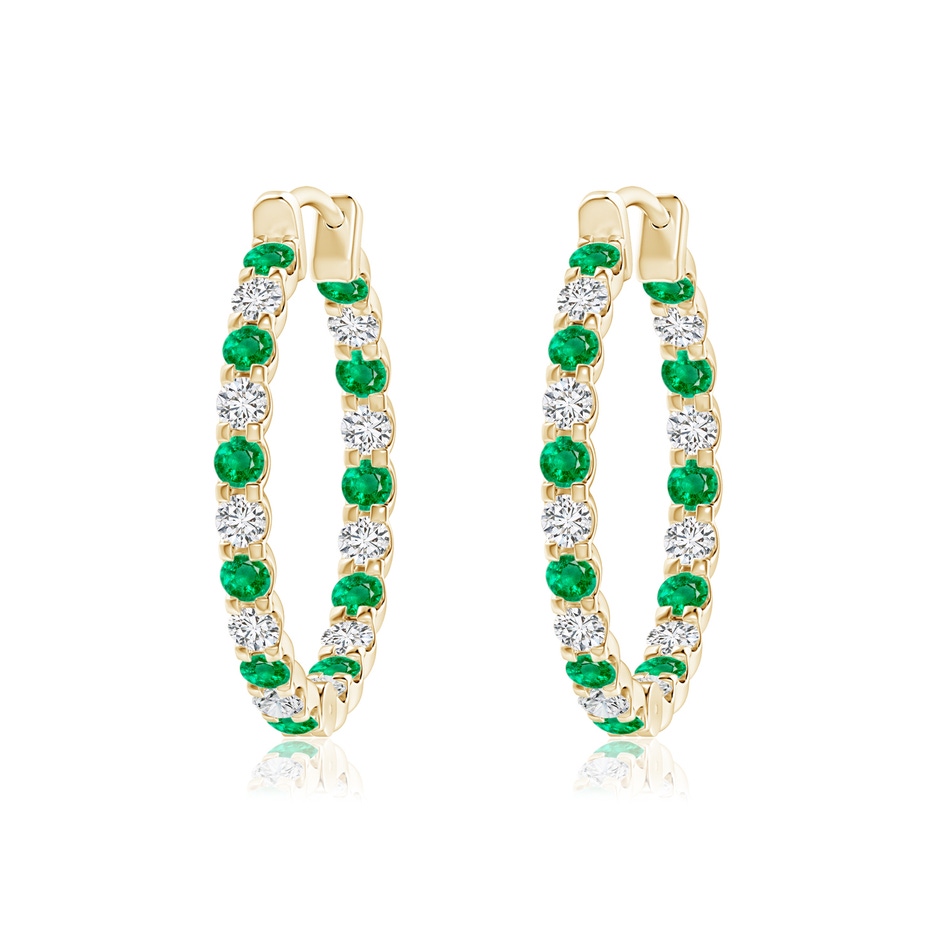 1.7mm AAA Prong-Set Emerald and Diamond Inside Out Hoop Earrings in Yellow Gold 