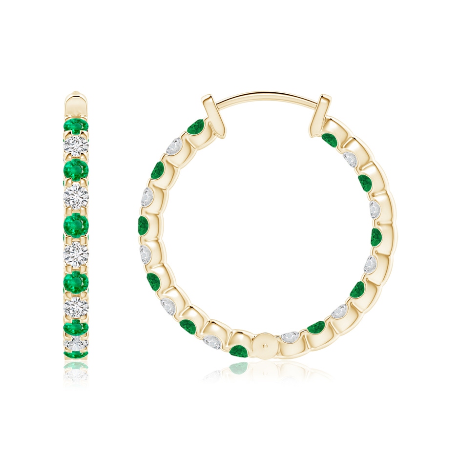 1.7mm AAA Prong-Set Emerald and Diamond Inside Out Hoop Earrings in Yellow Gold side 199