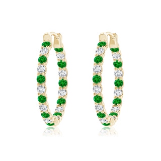 1.7mm AAAA Prong-Set Emerald and Diamond Inside Out Hoop Earrings in 10K Yellow Gold