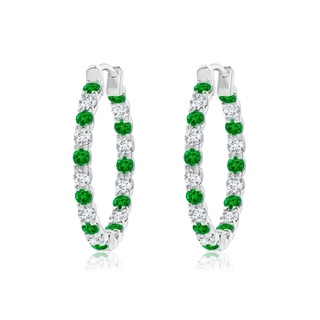 1.7mm AAAA Prong-Set Emerald and Diamond Inside Out Hoop Earrings in P950 Platinum