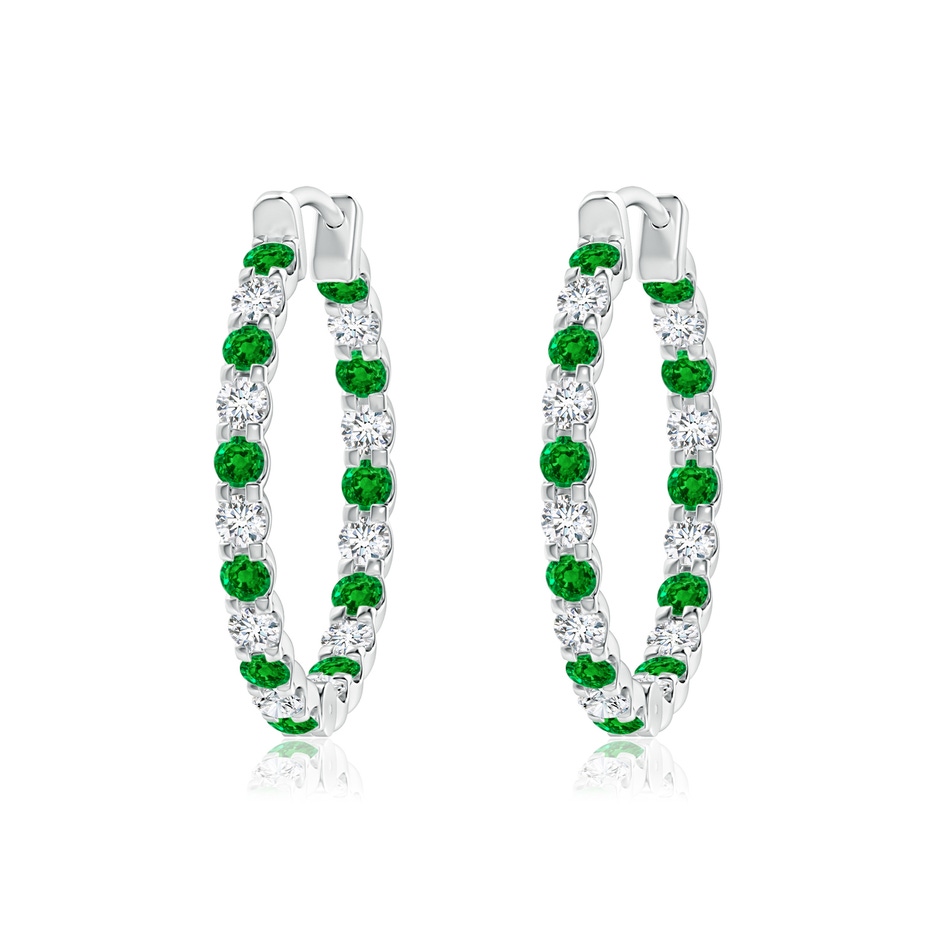 1.7mm AAAA Prong-Set Emerald and Diamond Inside Out Hoop Earrings in P950 Platinum 