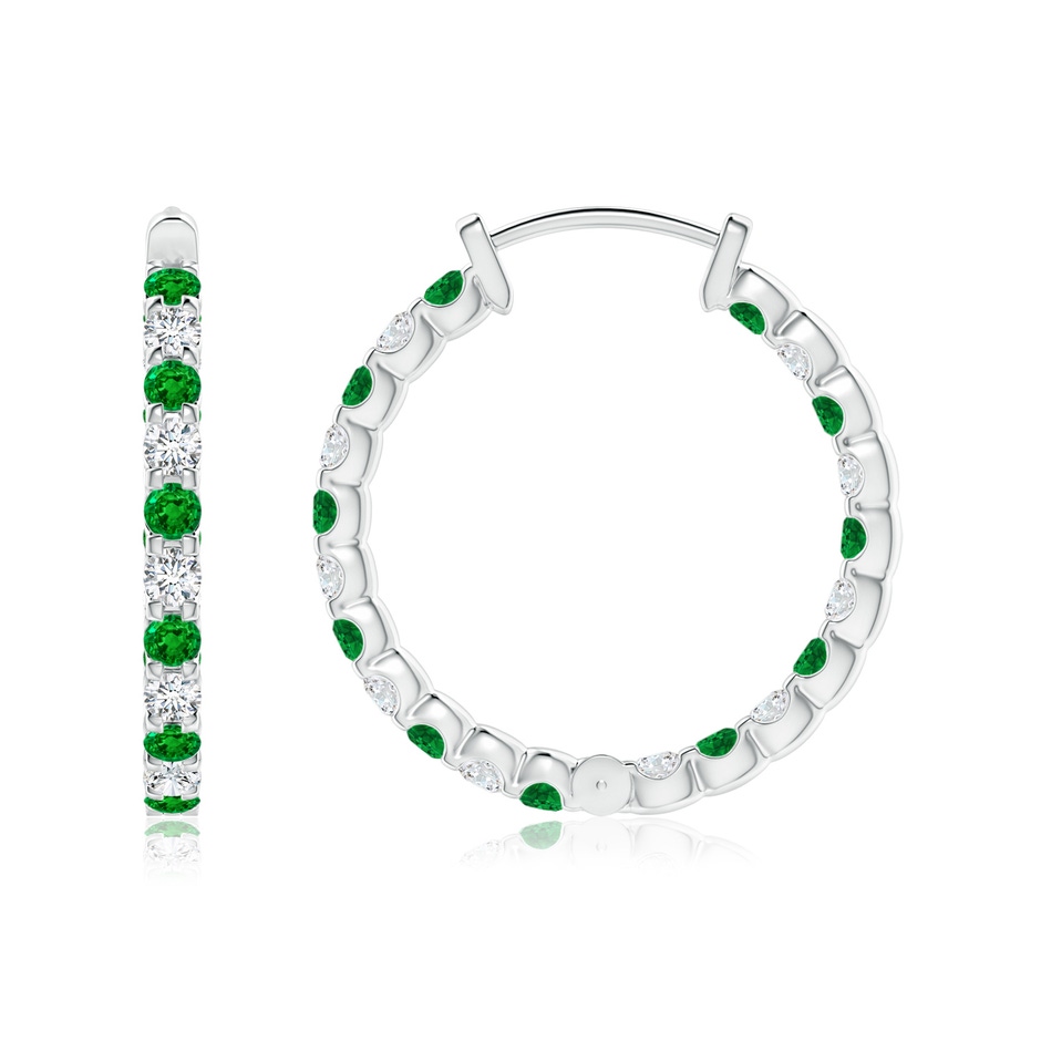1.7mm AAAA Prong-Set Emerald and Diamond Inside Out Hoop Earrings in White Gold side 199