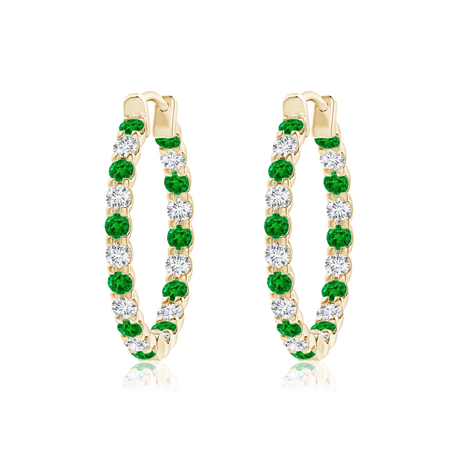 1.7mm AAAA Prong-Set Emerald and Diamond Inside Out Hoop Earrings in Yellow Gold 