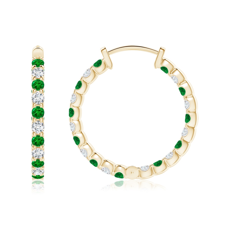 1.7mm AAAA Prong-Set Emerald and Diamond Inside Out Hoop Earrings in Yellow Gold side 199