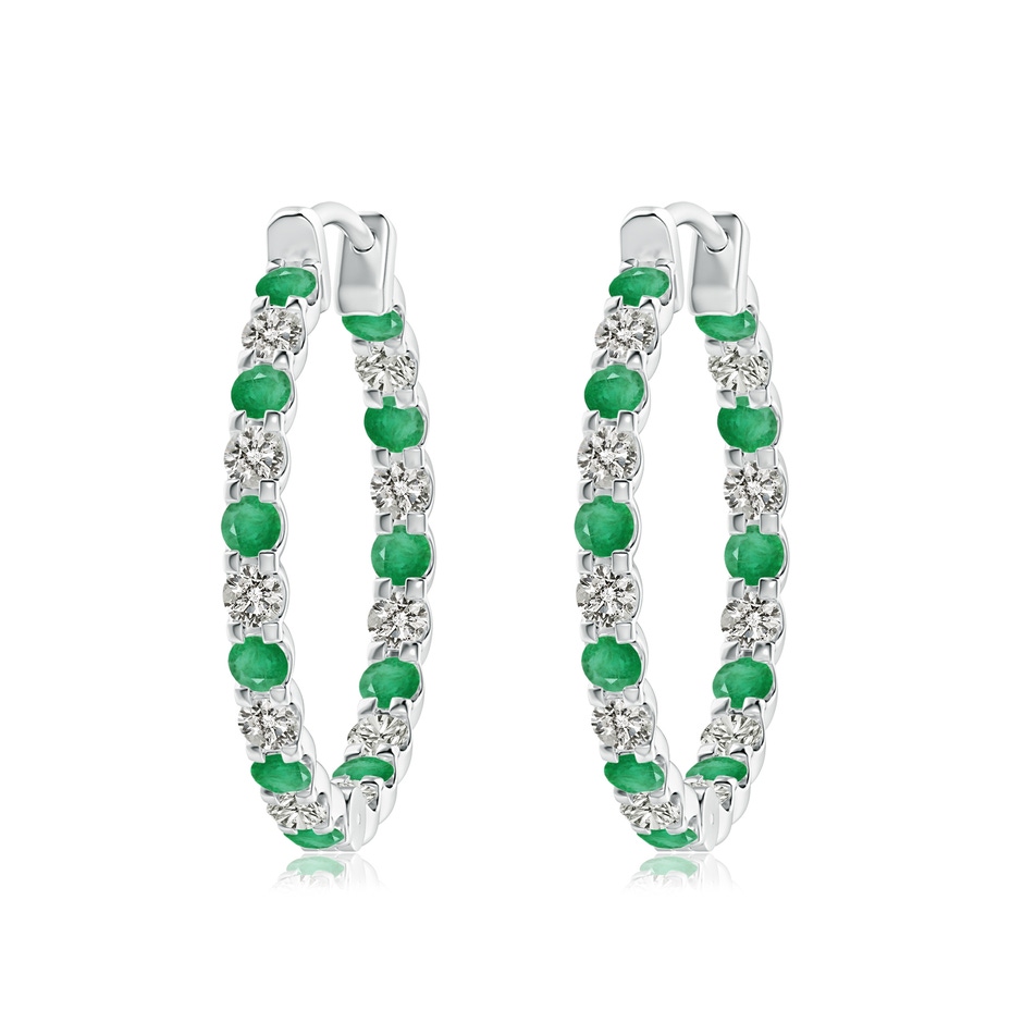 2.5mm A Prong-Set Emerald and Diamond Inside Out Hoop Earrings in White Gold 