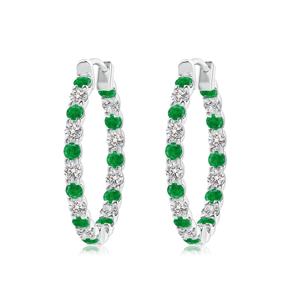 2.5mm AA Prong-Set Emerald and Diamond Inside Out Hoop Earrings in P950 Platinum 