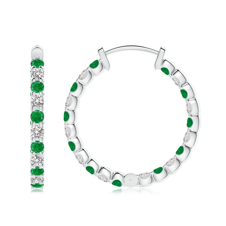 2.5mm AA Prong-Set Emerald and Diamond Inside Out Hoop Earrings in P950 Platinum side 199