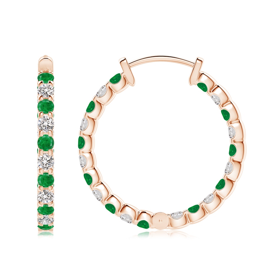 2.5mm AA Prong-Set Emerald and Diamond Inside Out Hoop Earrings in Rose Gold side 199