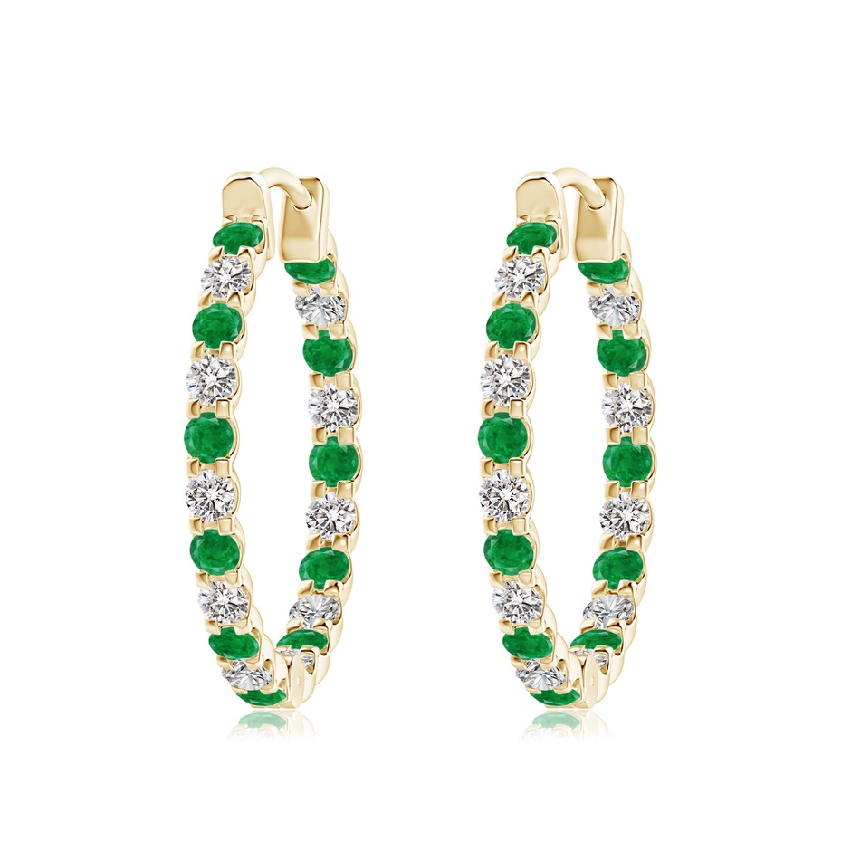 2.5mm AA Prong-Set Emerald and Diamond Inside Out Hoop Earrings in Yellow Gold 