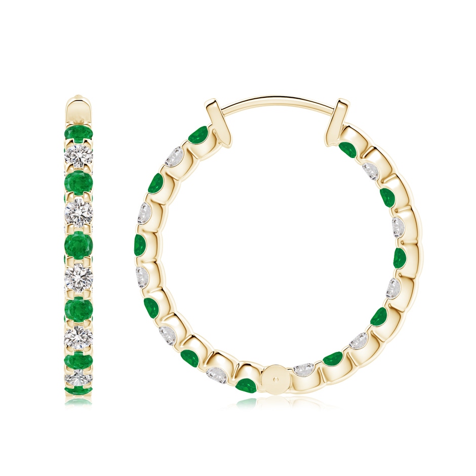 2.5mm AA Prong-Set Emerald and Diamond Inside Out Hoop Earrings in Yellow Gold side 199