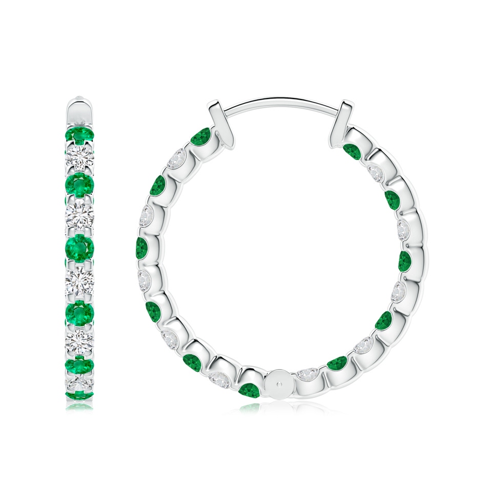 2.5mm AAA Prong-Set Emerald and Diamond Inside Out Hoop Earrings in P950 Platinum side 199