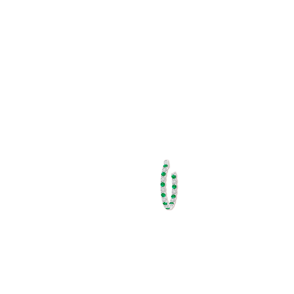 2.5mm AAA Prong-Set Emerald and Diamond Inside Out Hoop Earrings in P950 Platinum ear