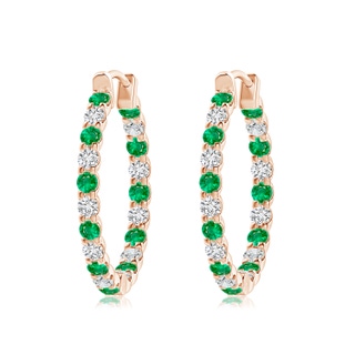 2.5mm AAA Prong-Set Emerald and Diamond Inside Out Hoop Earrings in Rose Gold