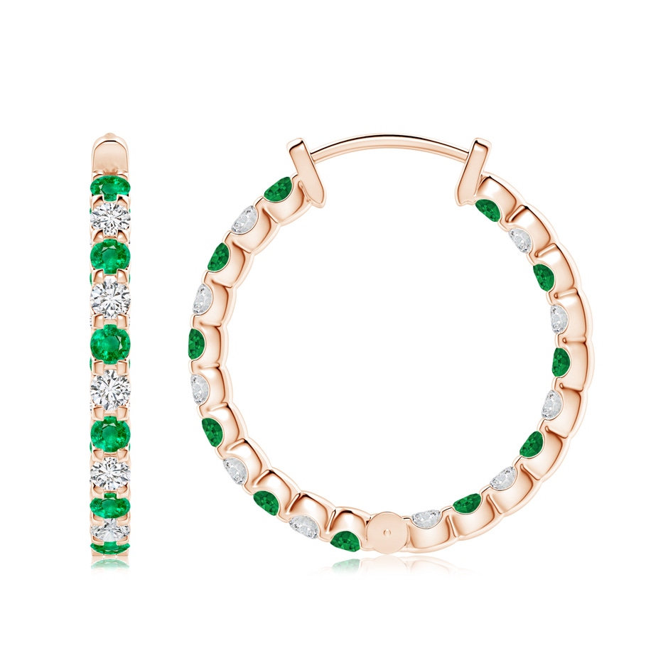 2.5mm AAA Prong-Set Emerald and Diamond Inside Out Hoop Earrings in Rose Gold side 199